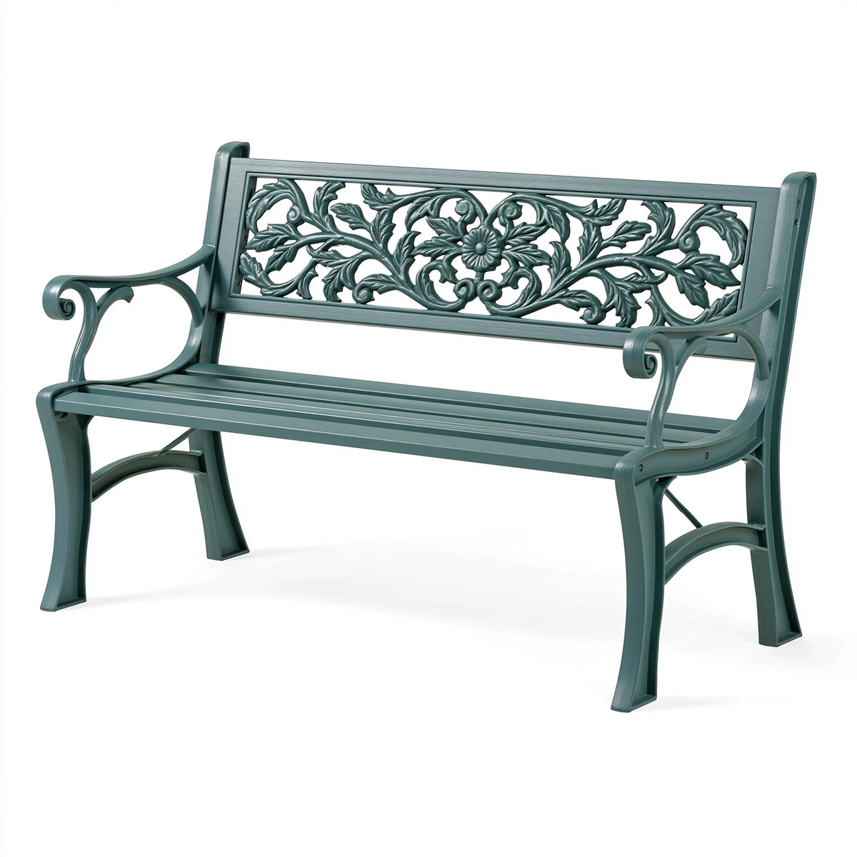 Gartenbank 120 x 60 x 85 cm Aluminium Grün - Sitzbank mit floralem Ornamentdesign