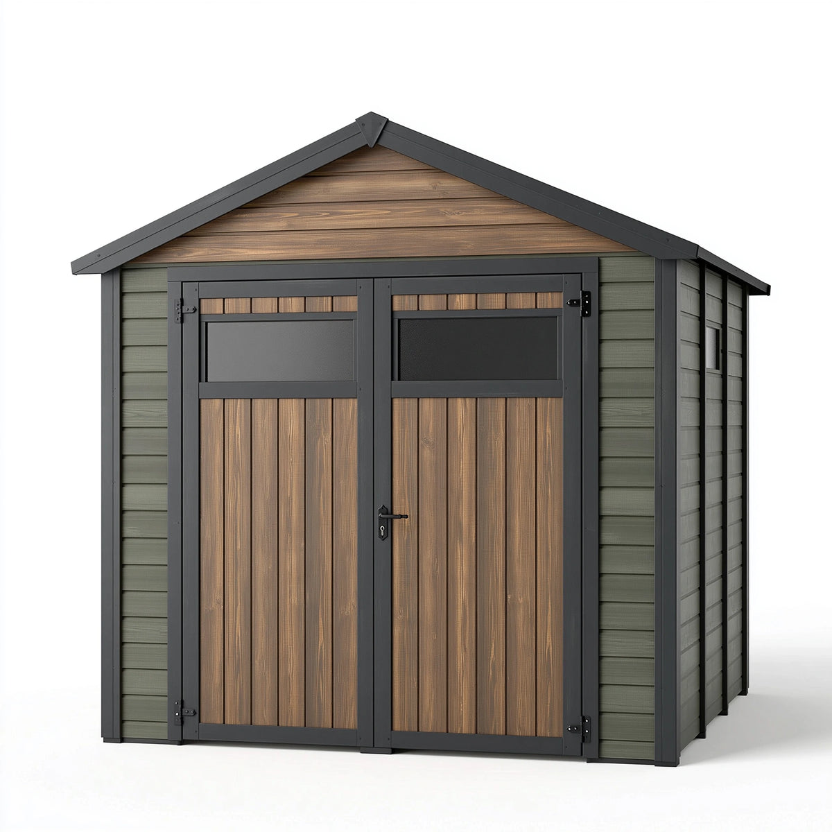 Gartenhaus 240 x 180 x 220 cm aus Holz in Grün Braun mit Doppeltür und Satteldach