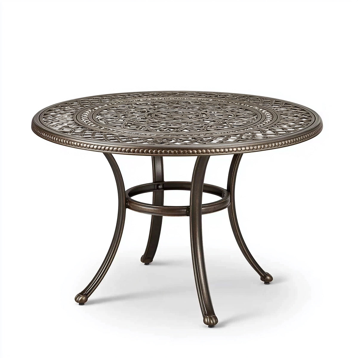 Gartentisch Ø 91 cm Metall Bronze - runder Terrassentisch mit ornamentierter Tischplatte