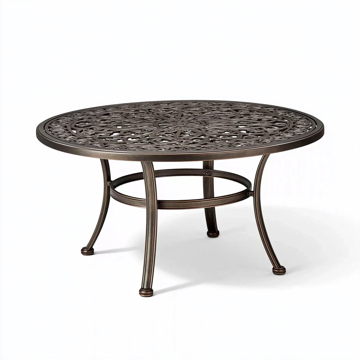 Runder Gartentisch Ø122 cm Metall Bronze mit ornamentierter Tischplatte