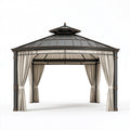 Pavillon 300 x 300 x 300 cm aus Metall in Schwarz Beige mit Vorhängen im klassischen Stil