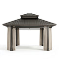 Gartenpavillon 400 x 300 x 300 cm aus Metall in Anthrazit mit Vorhängen