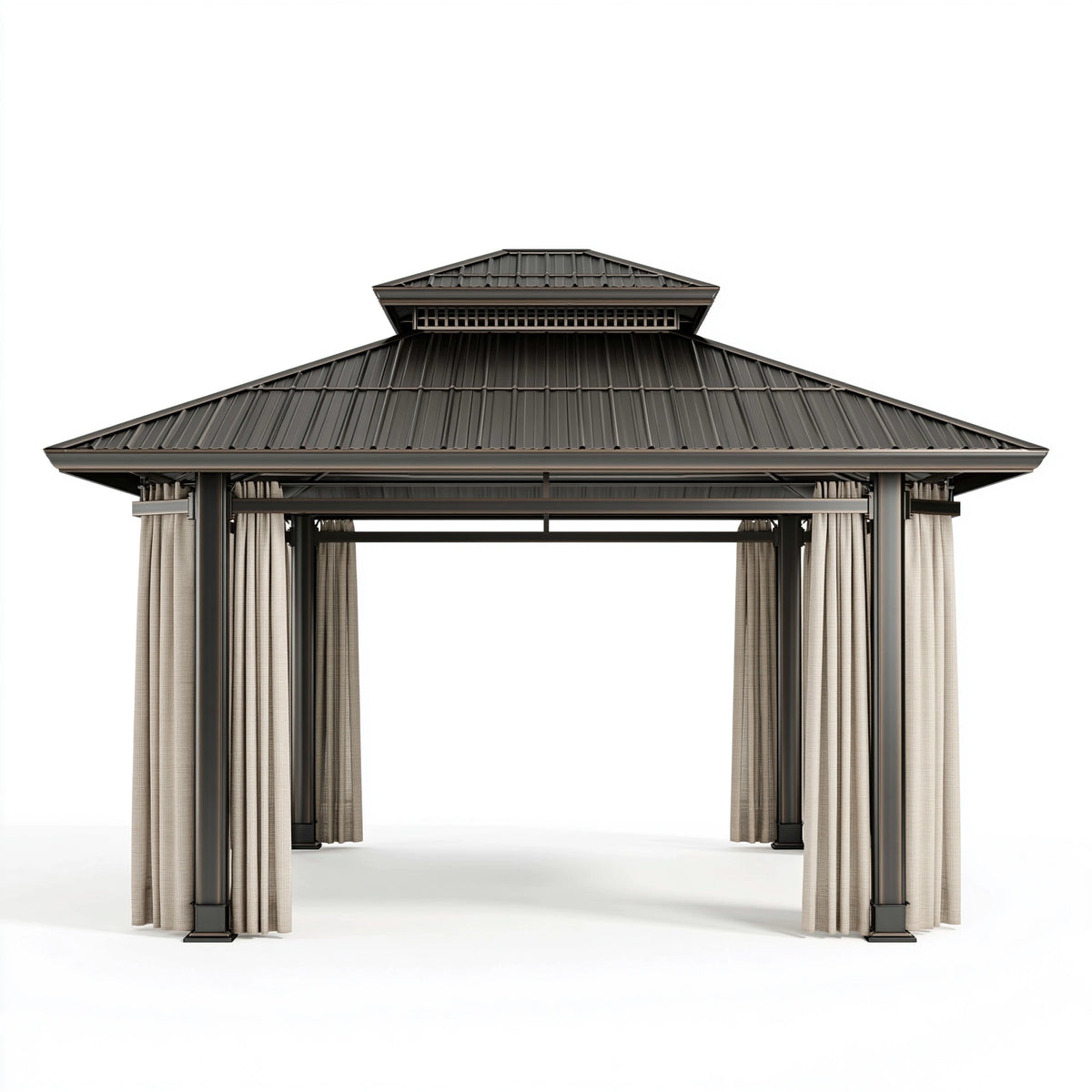 Gartenpavillon 400 x 300 x 300 cm aus Metall in Anthrazit mit Vorhängen