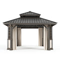 Pavillon 400 x 300 x 300 cm Metall Dunkelgrau mit Vorhängen und Doppeldach