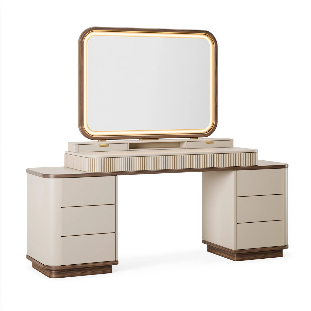 Schminktisch Set 160 x 50 x 150 cm Holzwerkstoff Beige Braun mit beleuchtetem Spiegel und Schubladen