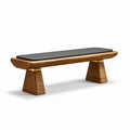 Sitzbank 140 x 40 x 45 cm Holz Braun mit schwarzer Polsterauflage modernes Design