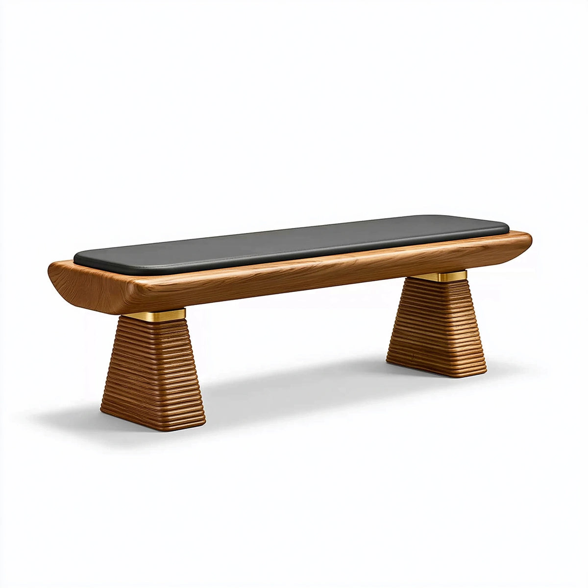 Sitzbank 140 x 40 x 45 cm Holz Braun mit schwarzer Polsterauflage modernes Design