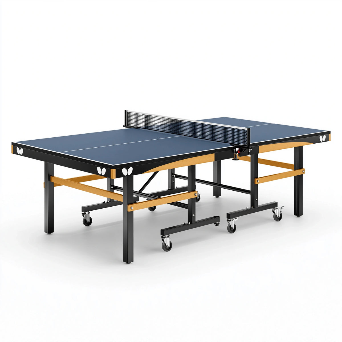 Tischtennistisch 274 x 152.5 x 76 cm Stahl MDF Blau Schwarz fahrbar