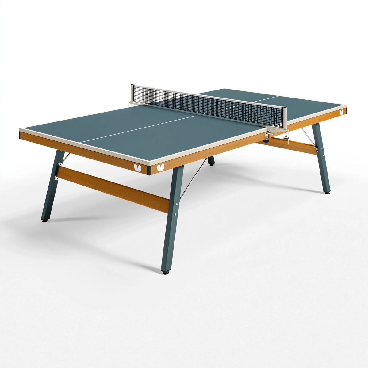 Tischtennisplatte 274 x 152.5 x 76 cm Holzwerkstoff Blaugrün klappbar für Indoor-Spiel