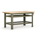 Werkbank 152 x 61 x 91 cm Holz und Stahl Olivgrün Natur mit Ablage