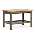 Werkbank 120 x 60 x 90 cm Holz Stahl Olivgrün - Industrie Stil mit Gitterablage