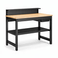 Werkbank 120 x 60 x 150 cm mit Holzarbeitsplatte und Stahlgestell Schwarz/Natur Industriestil