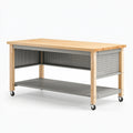 Werkbank 150 x 75 x 90 cm aus Holz und Stahl in Natur/Grau mit Rollen