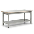 Werkbank 180 x 80 x 90 cm aus Stahl und Holz in Grau Natur mit Lochplatte und Ablage
