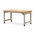 Werkbank 180 x 75 x 90 cm mit Holzplatte und Metallgestell auf Rollen