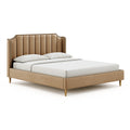 Polsterbett 180 x 200 cm Samtbezug Beige mit vertikal gestepptem Kopfteil