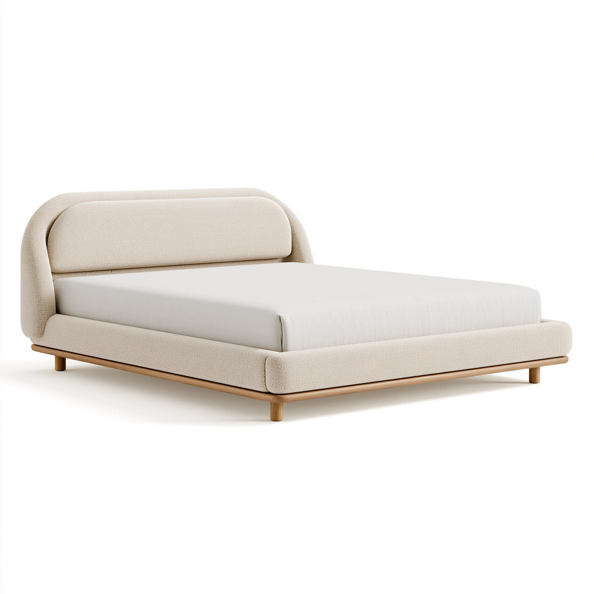 Polsterbett 180 x 200 cm Bouclé Beige mit Holzgestell skandinavischer Stil
