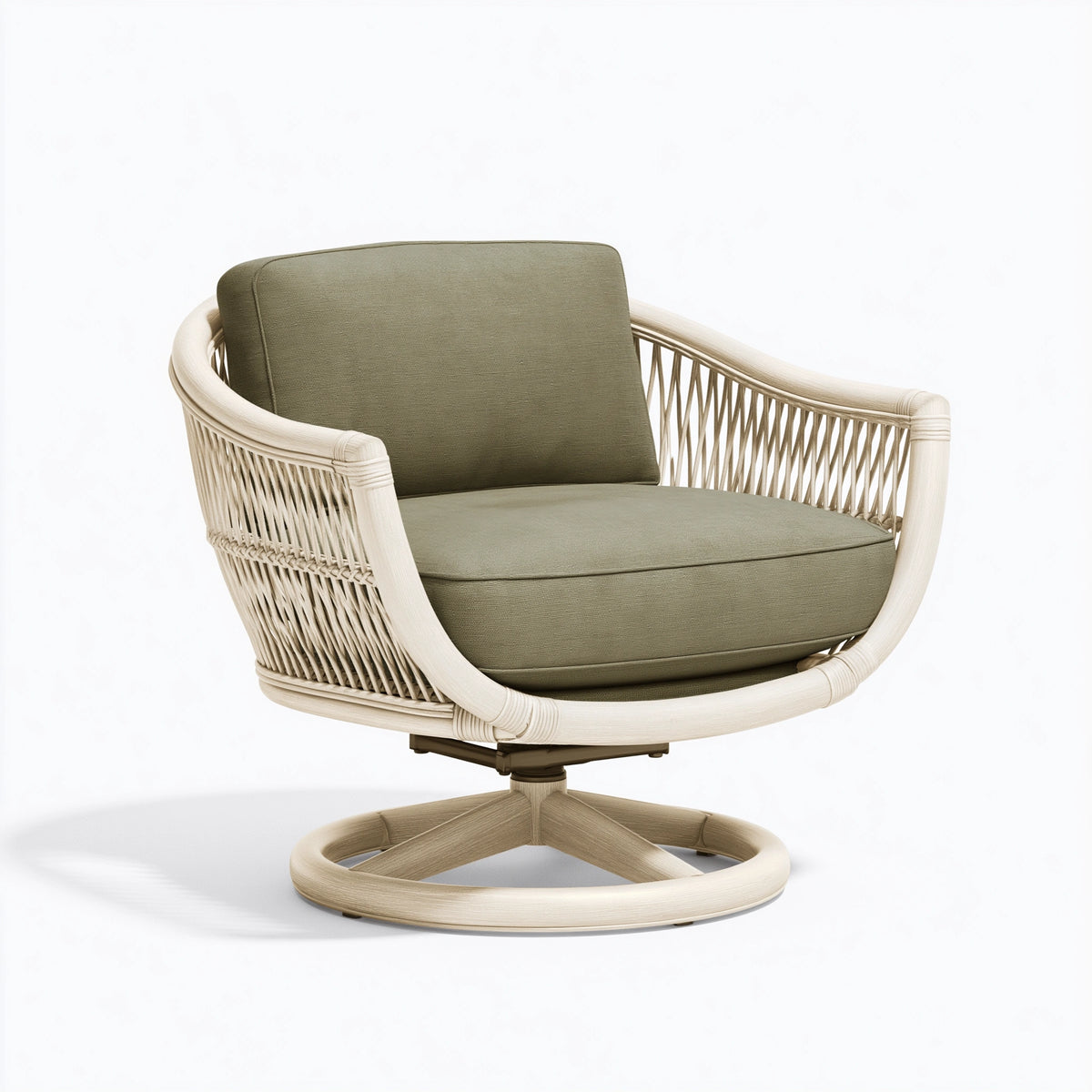Drehsessel 85 x 82 x 88 cm aus Rattan Natur/Olive mit Textilpolsterung