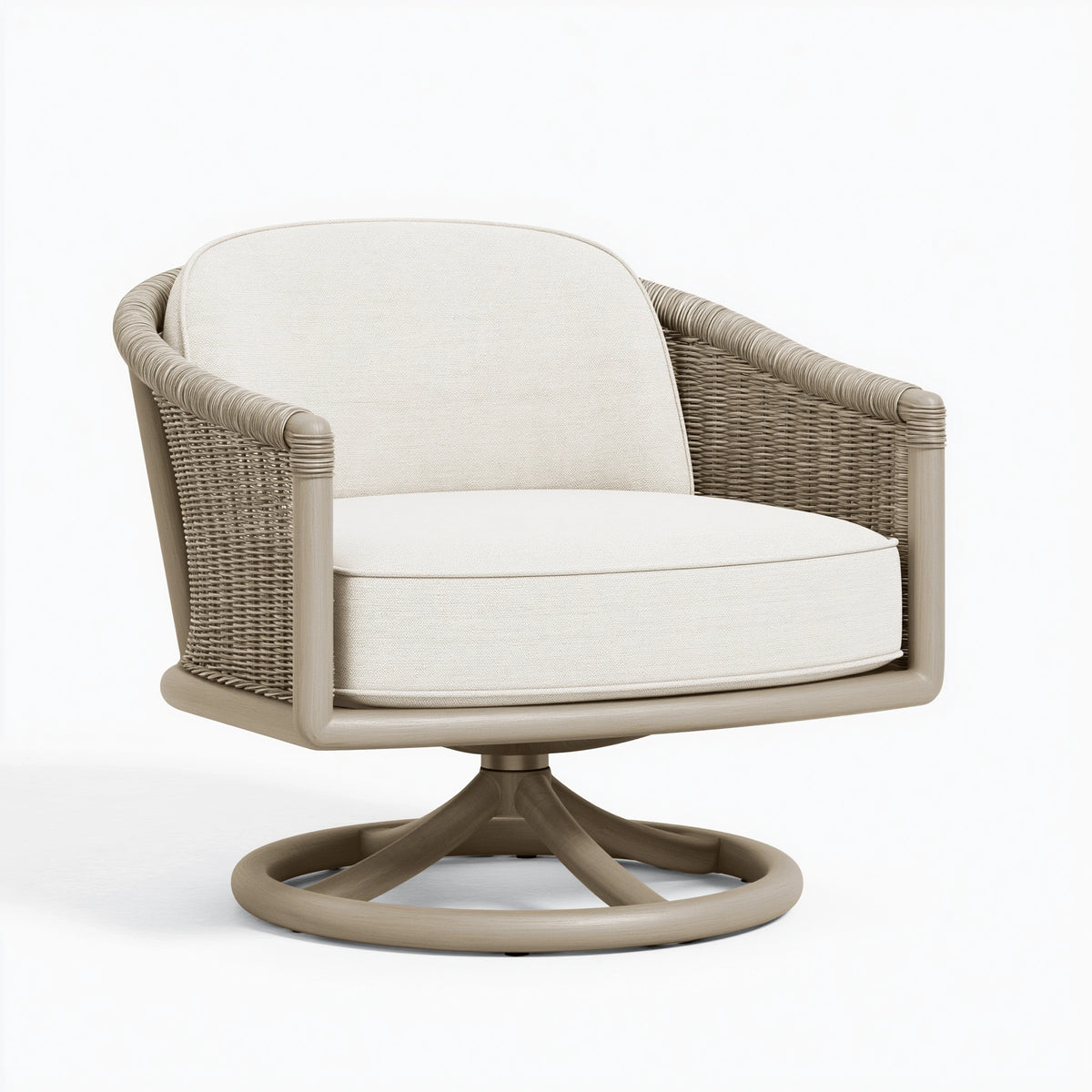 Drehsessel 78 x 76 x 82 cm aus Holz und Geflecht in Cremebeige mit Polsterung