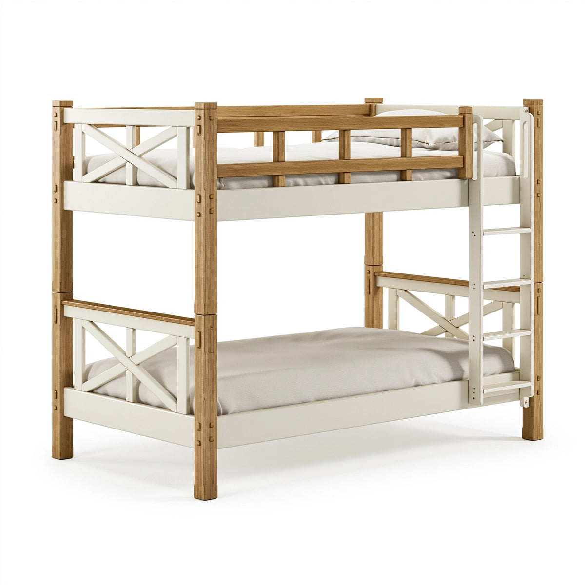 Etagenbett 90 x 200 cm Holz Weiß Natur mit Leiter Landhausstil